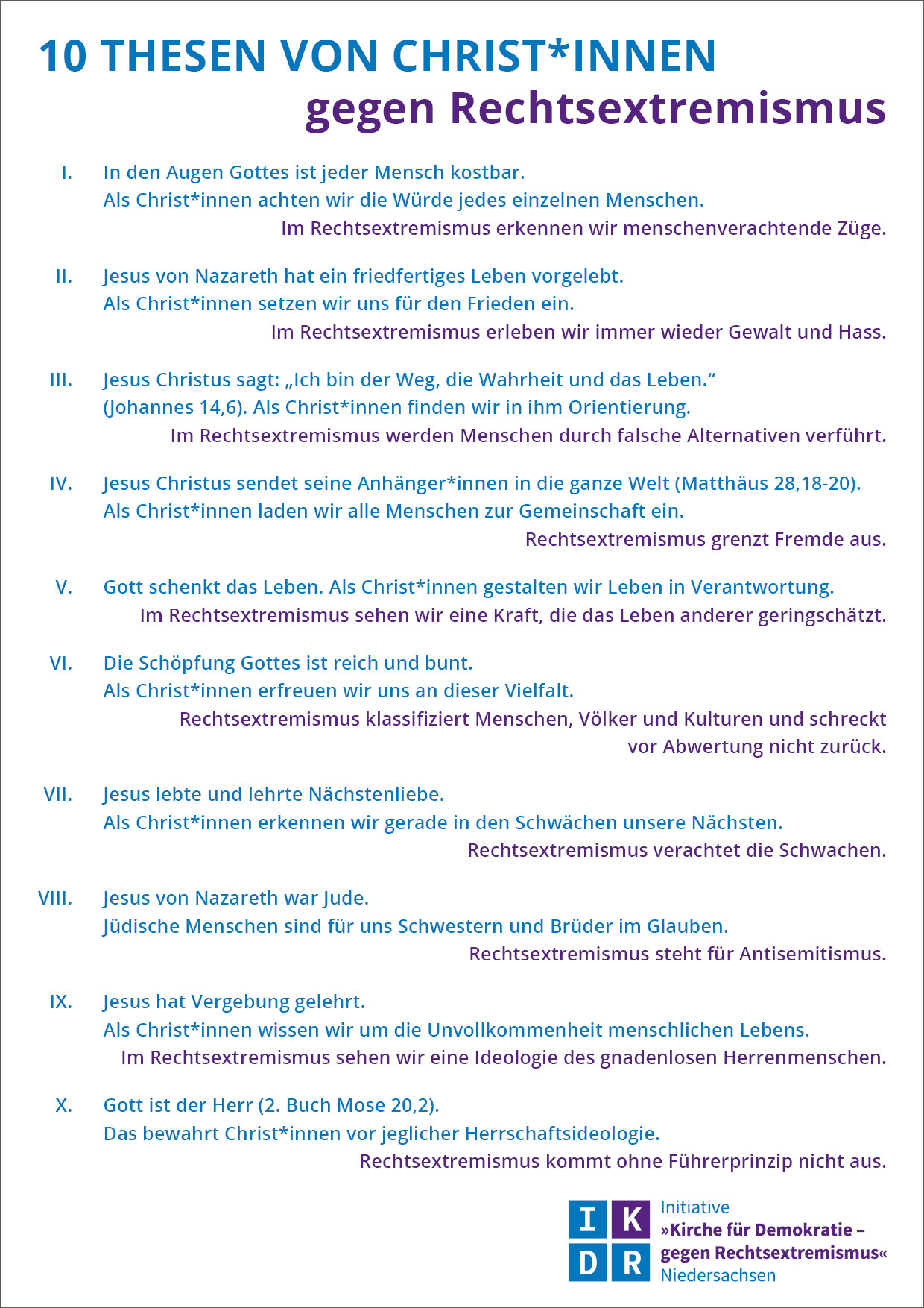 10 Thesen von Christ*innen gegen Rechtsextremismus – Plakat