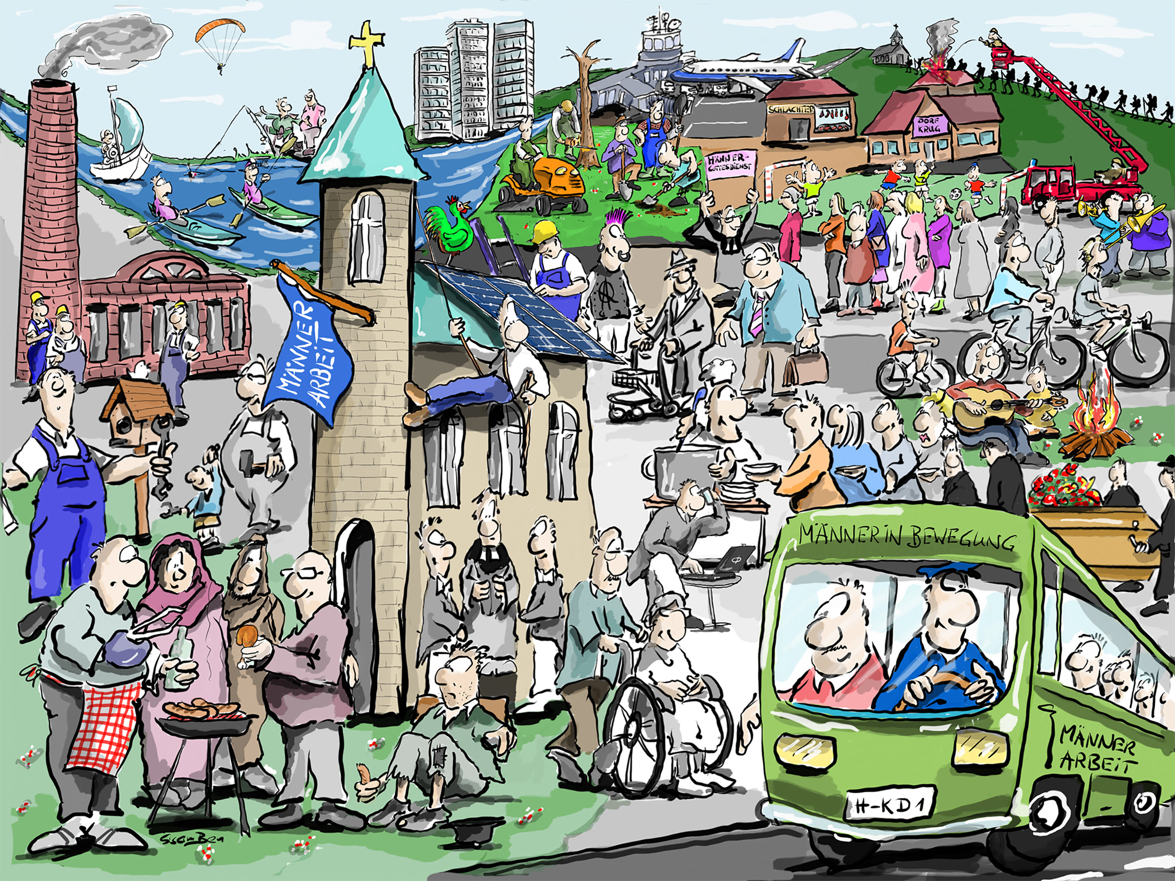 Wimmelbild Männerarbeit